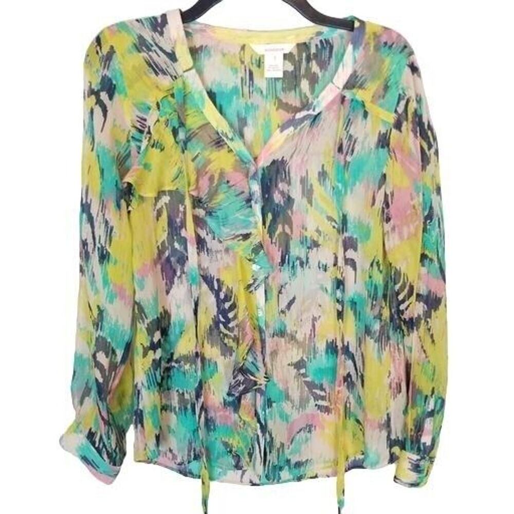 Sundance Womens Silk Watercolor Tunic Sz S Boho Artsy Cottagecore Ruffle Hippie